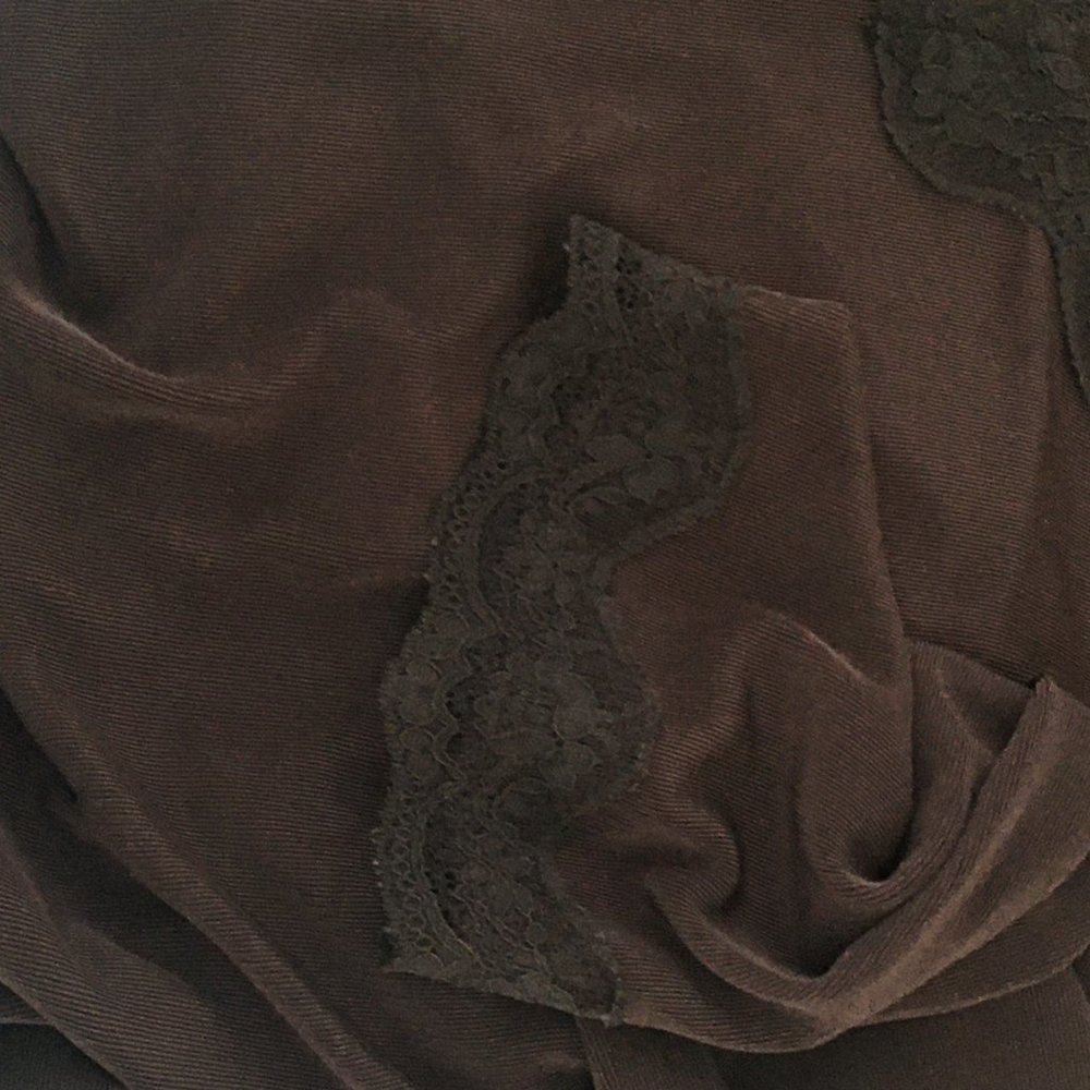 Citiknits 3/4 Sleeve Lace Trim V-neck Top Brown 1X - Picture 4 of 5